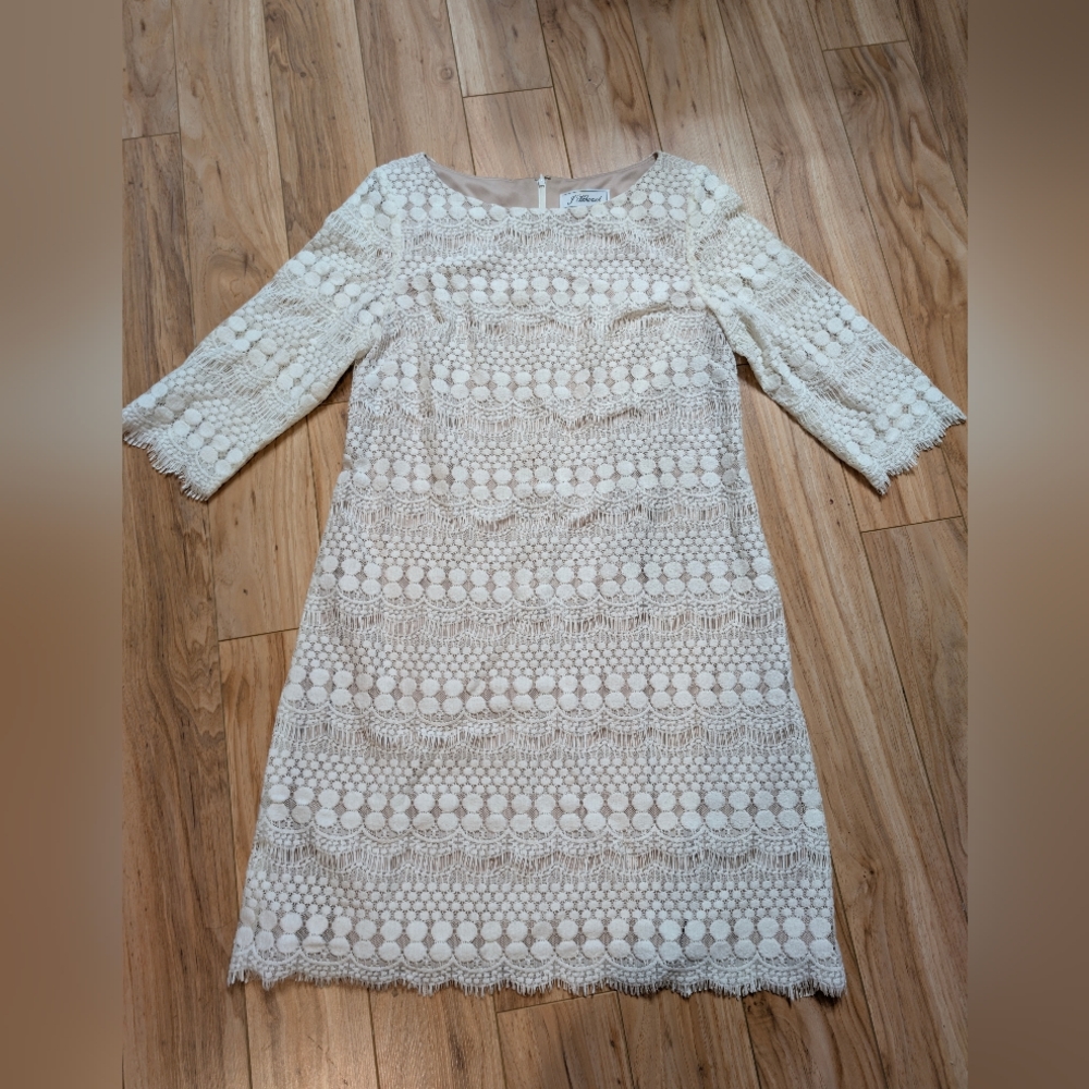 J Howard White Lace Shift Dress Size 14 Geometric Bridal Shower Boho